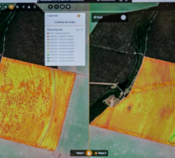 Comparación de mapas de rendimiento de la cosecha en distintas áreas de un lote agrícola